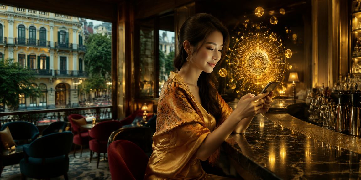 Người chơi tại Hà Nội xem thông tin ưu đãi hoàn tiền rebate trên điện thoại tại quán cà phê